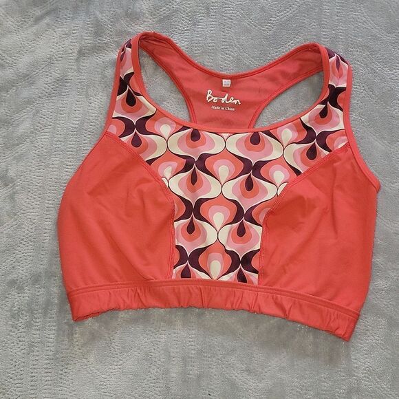 Boden Activewear BA054 Sports Bra Geometric Pattern on Pinkish Coral US Size 16 - Picture 1 of 9